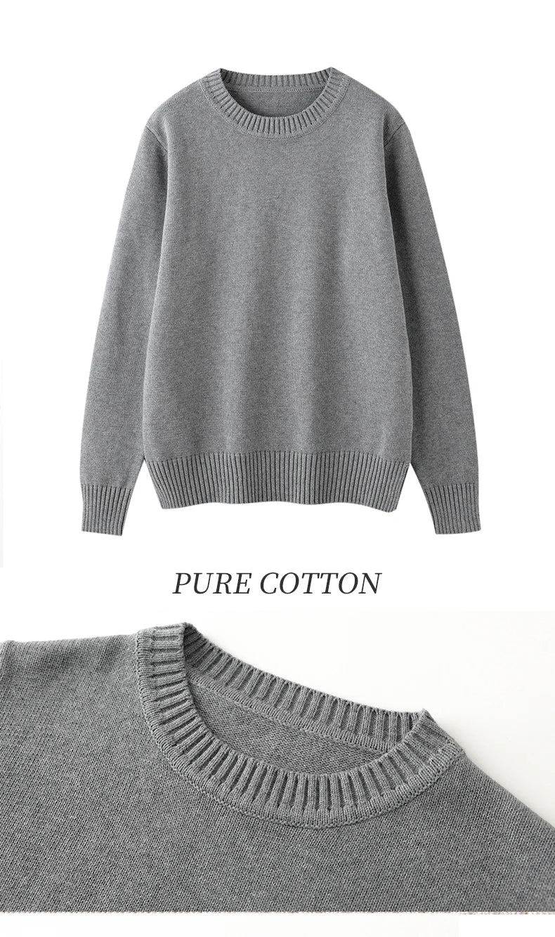 Women's autumn and winter 100% pure cotton knitted round neck soft pullover casual solid color warm sweater fashionable hot sell