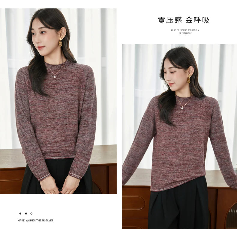 100% pure cotton women's knitted sweater casual round neck pullover for autumn and winter new women's top loose and hot selling