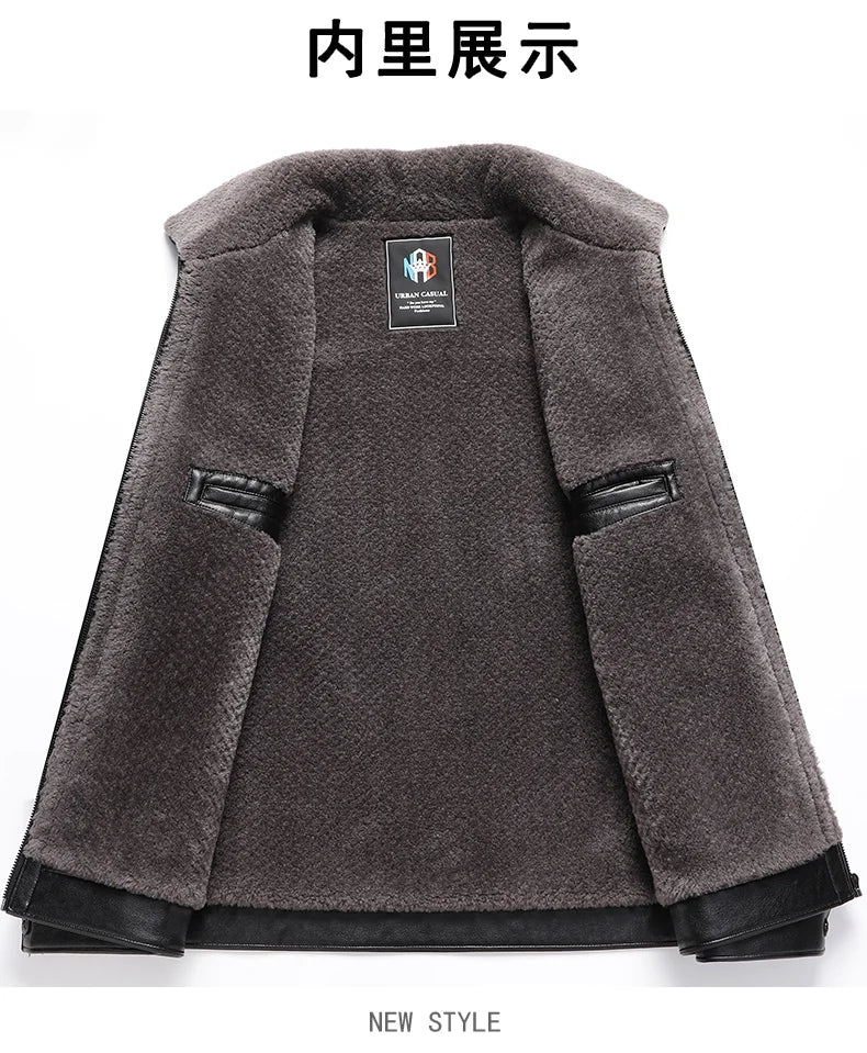 Add Fleece and Thickening Winter Dad Leather Jacket for Middle-aged Grandpa Fur Collar Middle-aged Men's Coat for Warmth