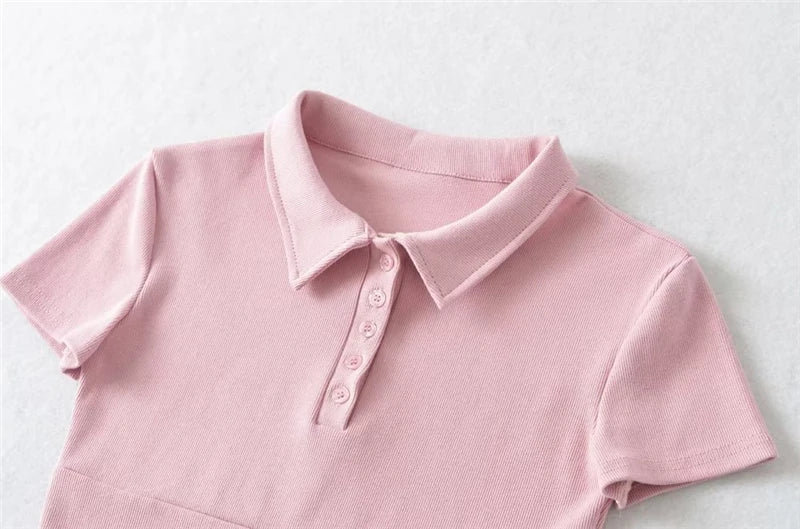 LUNDUNSHIJIA High Quality Plain Short T Shirt Women Cotton Elastic Basic Female T-shirt Slim POLO T-shirts For Women