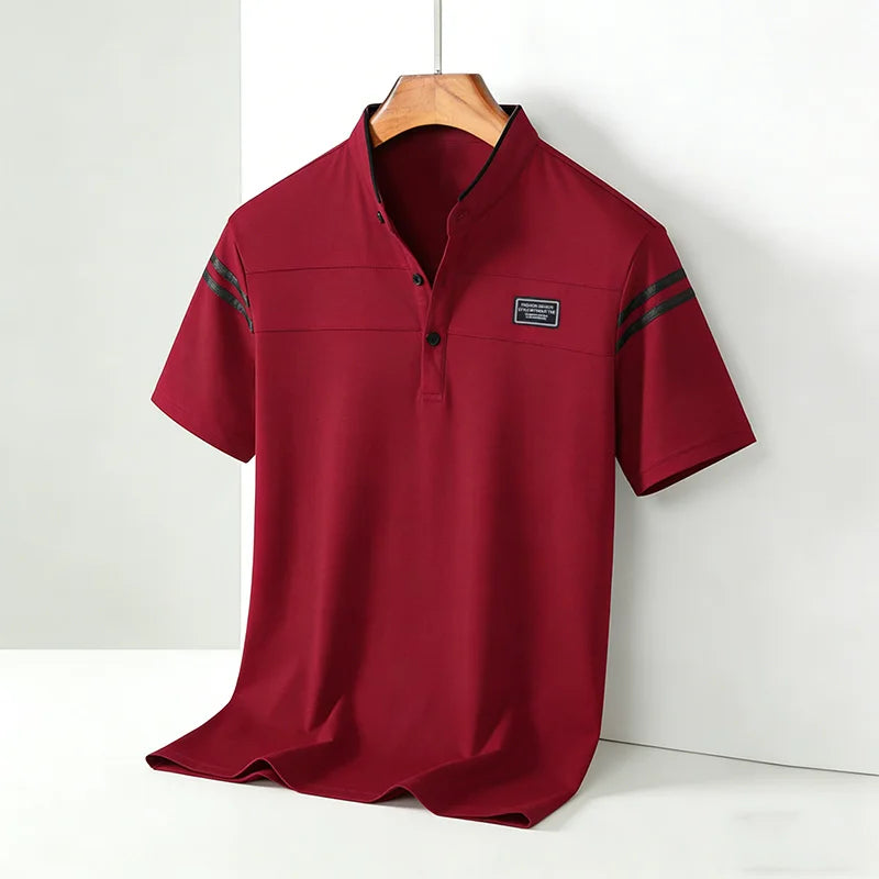 Men's Fashion Summer POLO T-shirt Casual Cotton Breathable Top Stand Up Neck Short Sleeve Korean Comfortable T-shirt