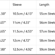 A size chart table for a women's bra or bodysuit, showing sizes S through 2XL with measurements for shoulder, bust, sleeve, length, and weight in both uncropped and stretched conditions.