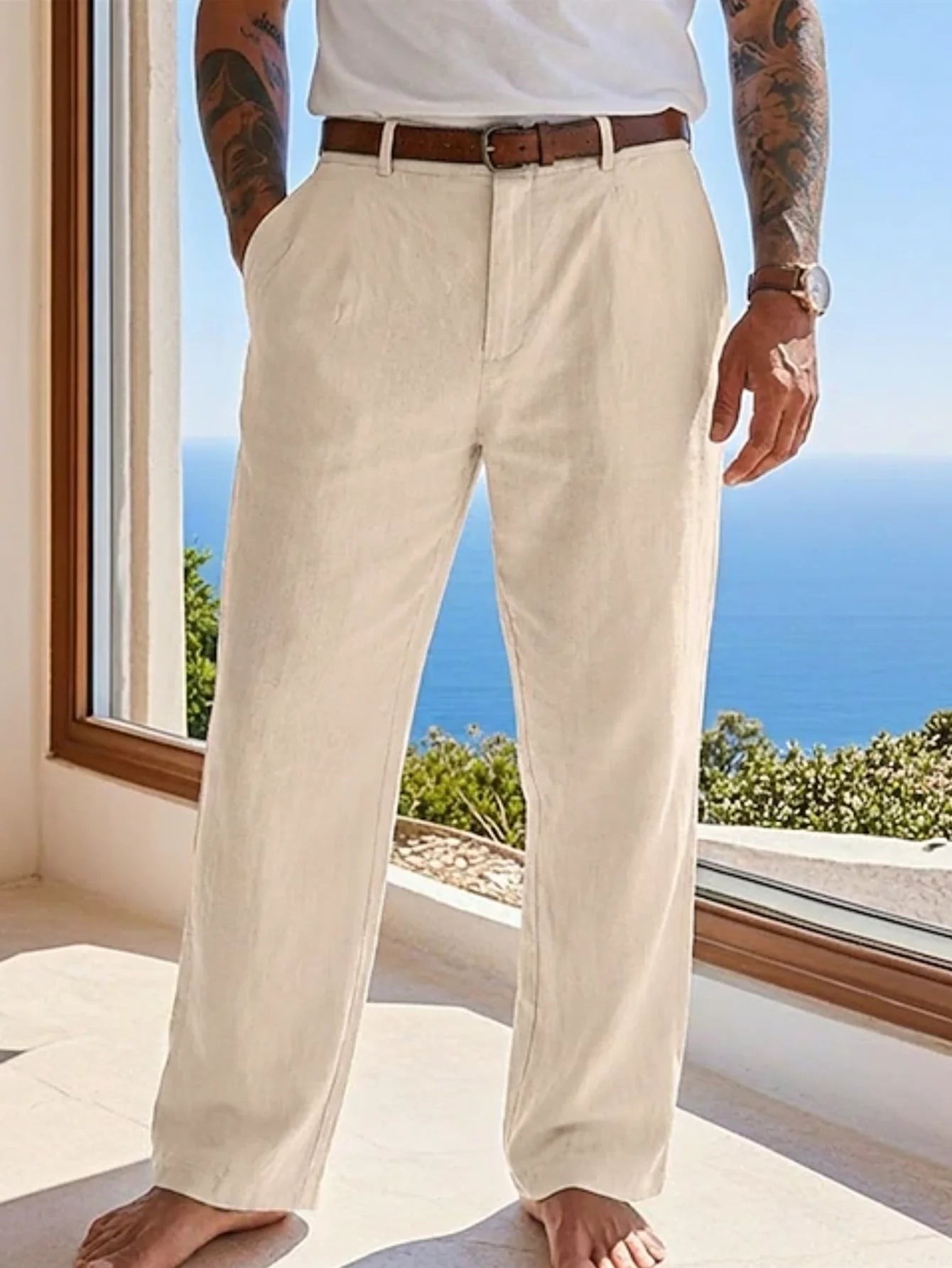 2026 New Men's Formal Linen Summer Pants Straight Tube Solid Color Comfortable Breathable Formal Business Fashion Basic Style