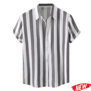 Gray and white striped shirt on a white background with 'NEW' label.