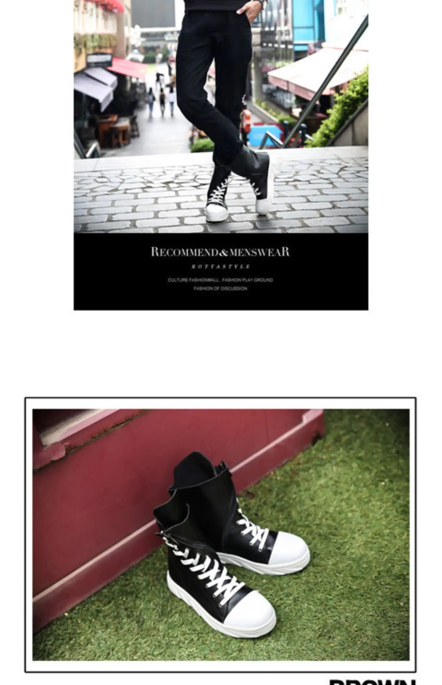Men 6 cm Height Increasing Platform Boots Back Zip Leather Shoes Male Mixed Colors Y3 High Top Black White Men's Boots