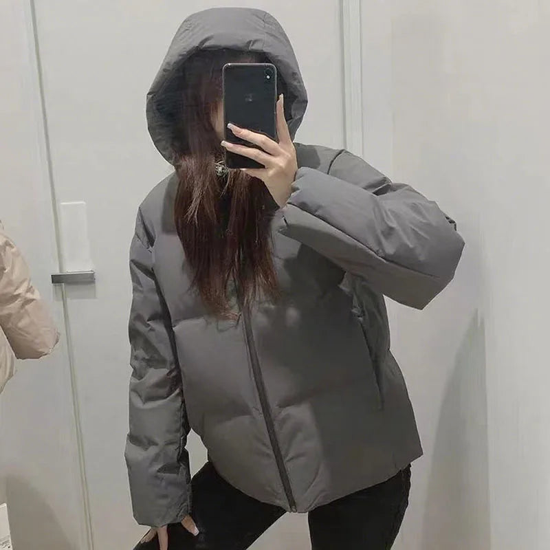 Autumn Winter Cotton-Padded Jacket for Women Thickened Warm Hooded Puffer Parkas Korean Casual Long Sleeve Down Cotton Outwear