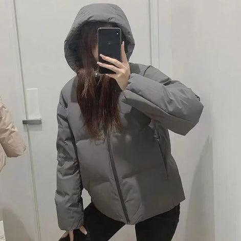 Autumn Winter Cotton-Padded Jacket for Women Thickened Warm Hooded Puffer Parkas Korean Casual Long Sleeve Down Cotton Outwear