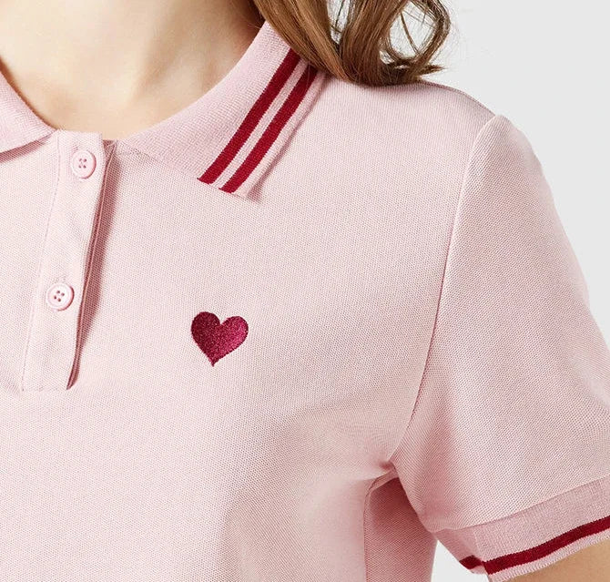 Polo Neck Shirt for Women Button 100℅ Cotton White Embroidery Baggy Woman T Pulovers High Quality Korean Popular Clothes Youth