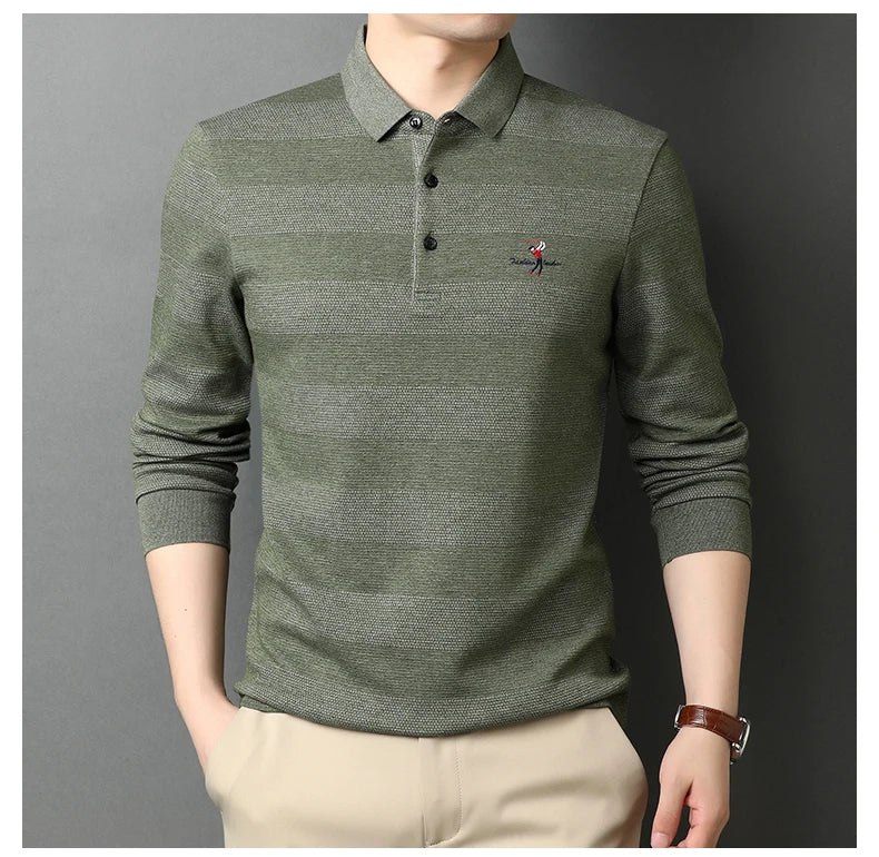 2025 High End New Fashion Brand Striped Designer Embroidery Casual Turn Down Collar Long Sleeve Polo Shirts Men Tops Men Clothes