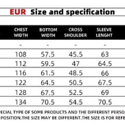 Size chart for clothing with measurements in centimeters