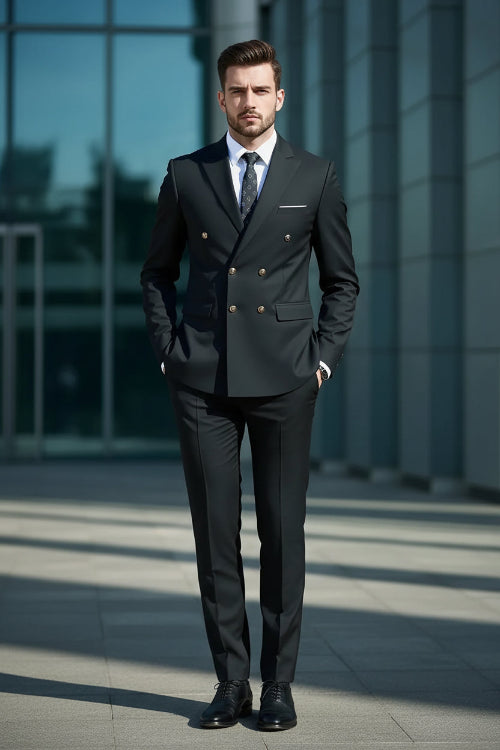 Man wearing a black suit with a blurred background
