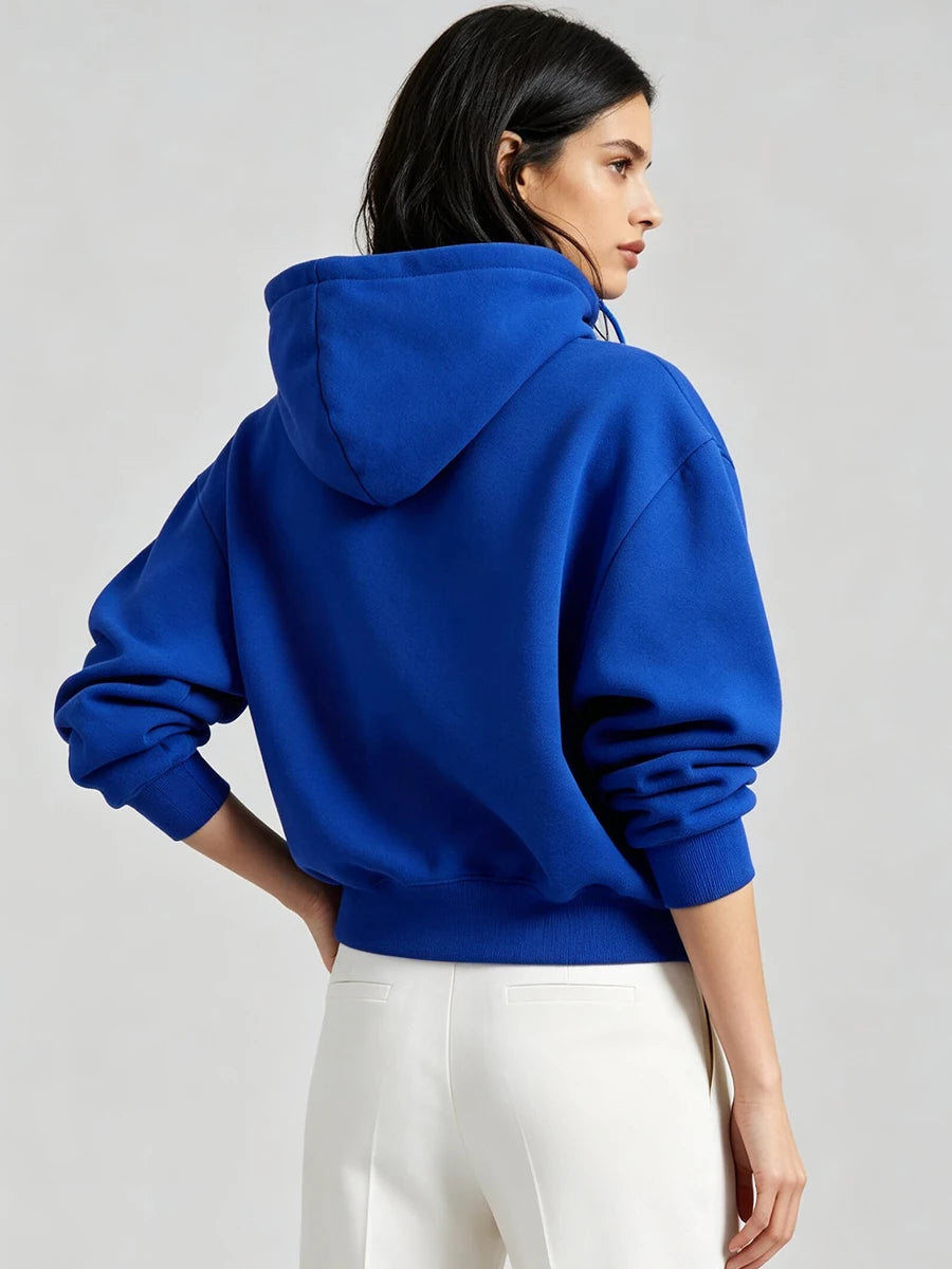 LIMO Women Hoodie Drawstring Pullover Long Sleeve Cuffed Hem Loose Oversized Casual  Lined Daily Basic Sweatshirt Tops
