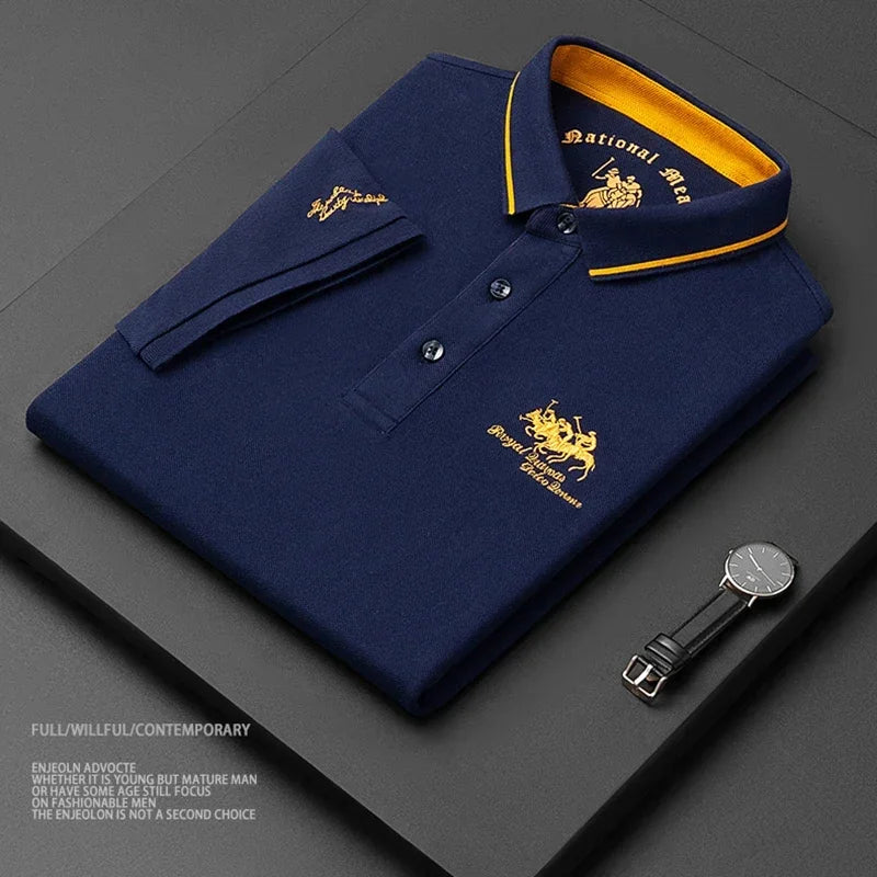 2024 High Quality Men's Cotton Embroidered Polo Shirt Summer New High-end Business Casual Lapel Short Sleeve T-shirt
