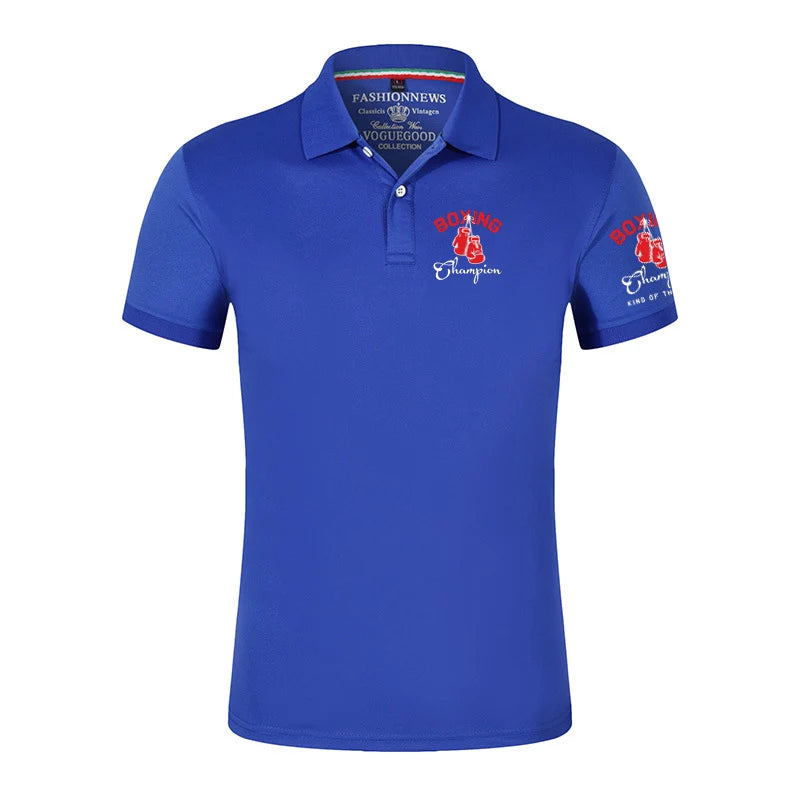 King of The Ring Boxing Champion GYM Summer Comfortable Breathable Short Sleeve Top Solid Color Versatile Polo Shirt