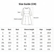 Measurement chart for a dress with dimensions labeled