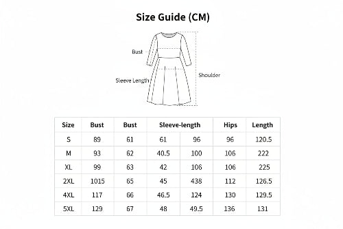 Measurement chart for a dress with dimensions labeled
