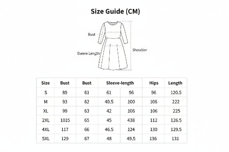 Measurement chart for a dress with dimensions labeled