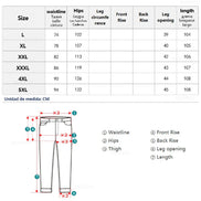 Size chart for pants with measurements in centimeters