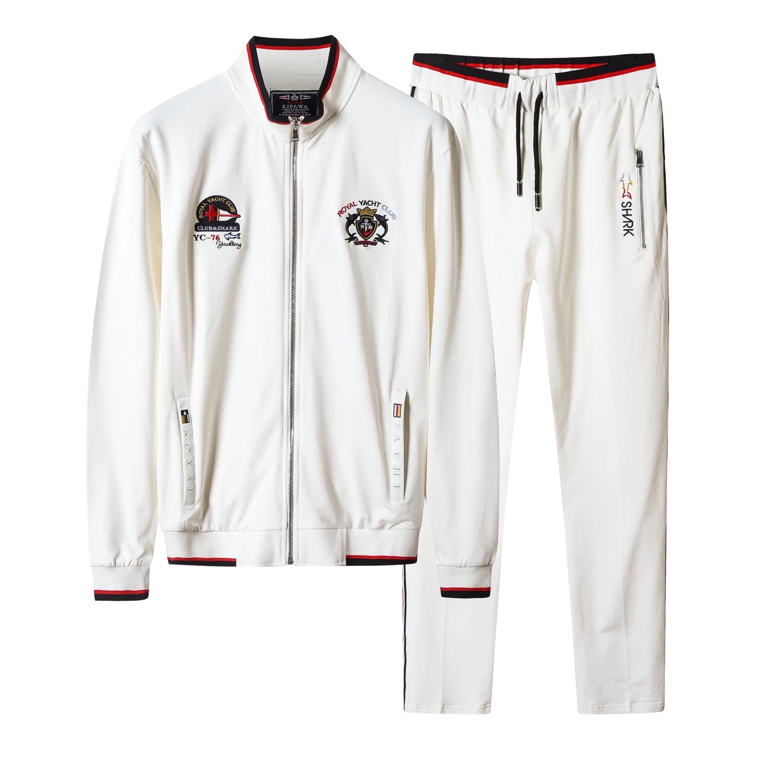 TACE&SHARK Fashion Casual White Military Jacket Coat Stand Collar Zipper Jackets Men Brand Embroidery Outerwear Clothing