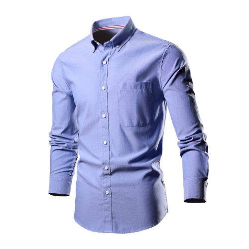 Light blue button-up shirt on a white background