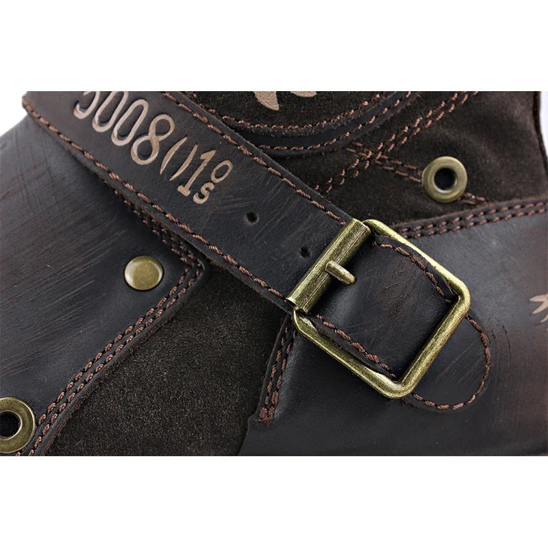 Men's Ankle Boots High Quality Cowboy Boots Men Metal Buckle Side Zipper Motorcycle Boots Gothic Boots Retro Western Boots