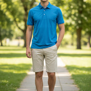 Blue polo shirt on a white background