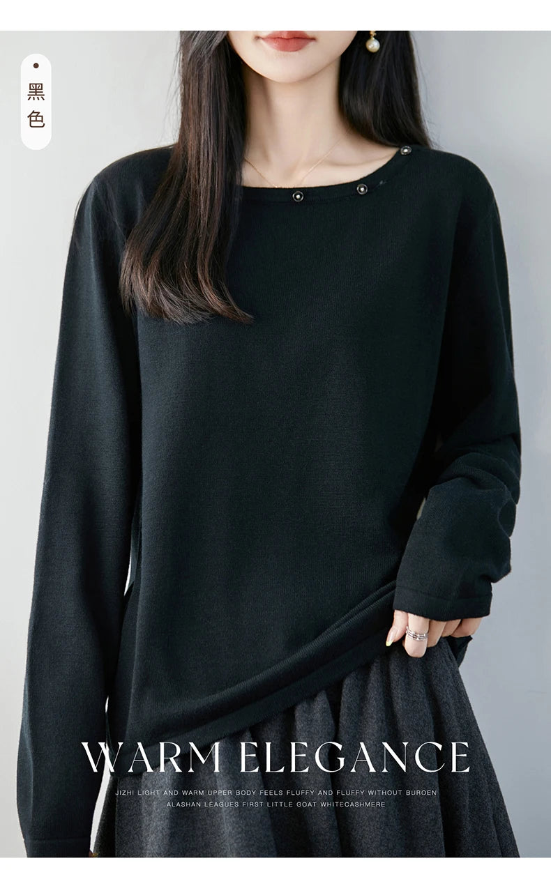 High end fashion 100% pure cotton women's sweater casual knitted round neck pullover autumn and winter solid color women's top