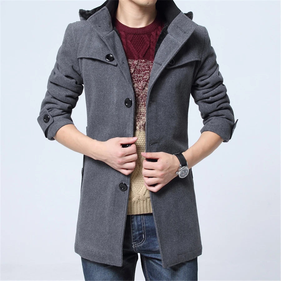 New Winter Trench Coat Men Fashion Long Overcoat Male Hot Sale Woollen Ootwear Thick Men's Clothing Size 4XL Wool Jackets