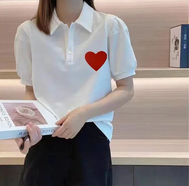 Graphic Women's Polo Female Tee Summer Outfit Harajuku Fashion Y2k Clothes Japanese Vintage Sale Korea Basic Pulovers T-shirts