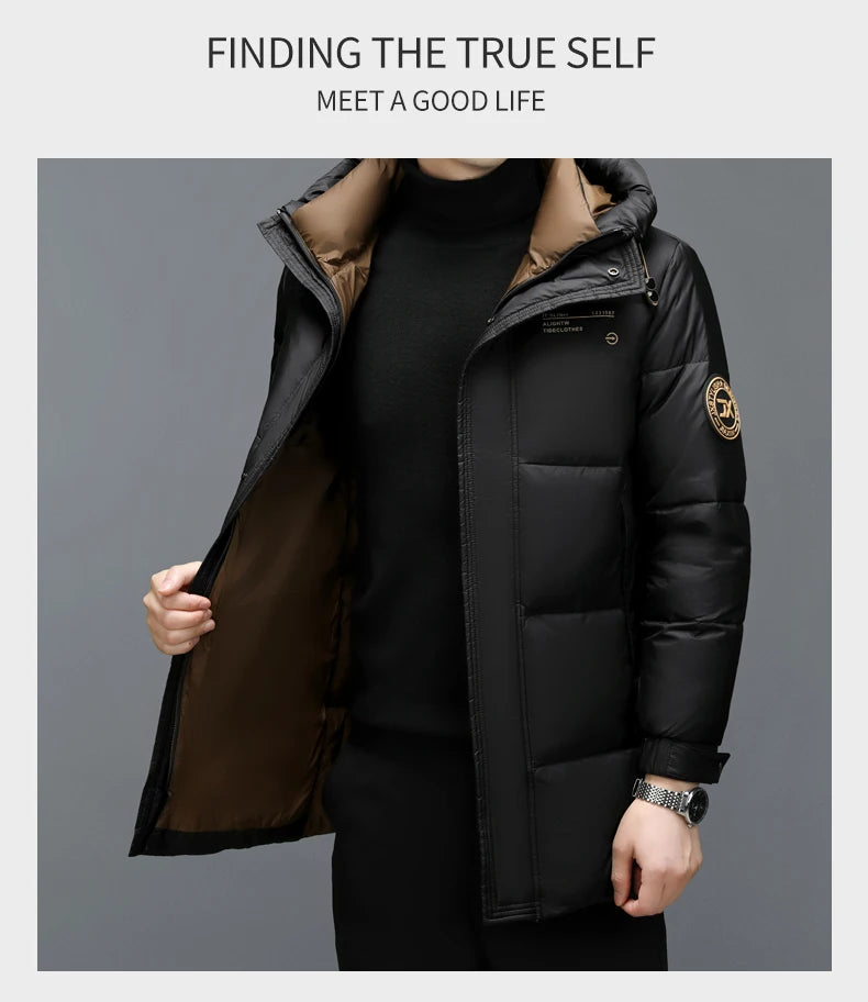 High End Long Thick New Brand Casual Fashion Winter Down Jacket Men Hooded Warm Street Parkas Feather Windbreaker Puffer Coats