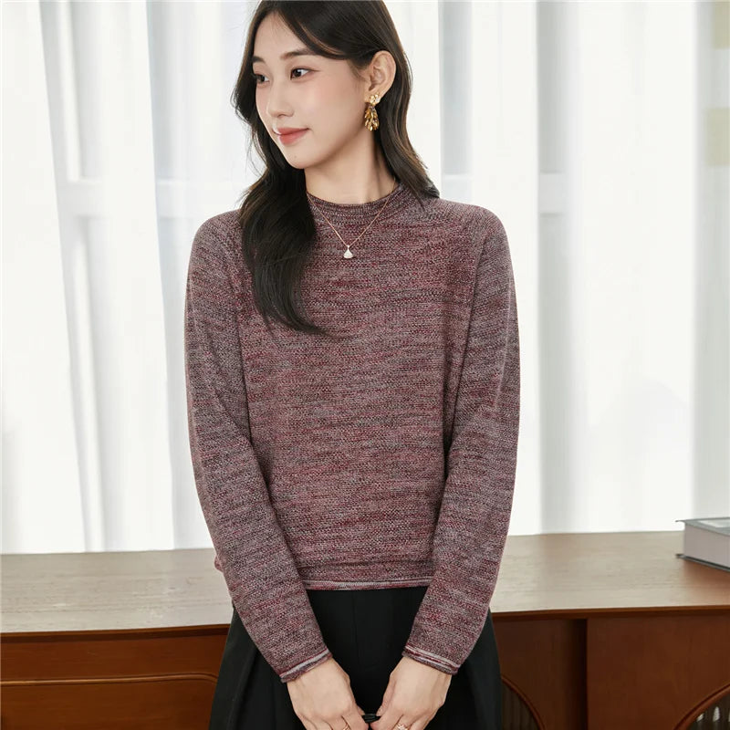 100% pure cotton women's knitted sweater casual round neck pullover for autumn and winter new women's top loose and hot selling