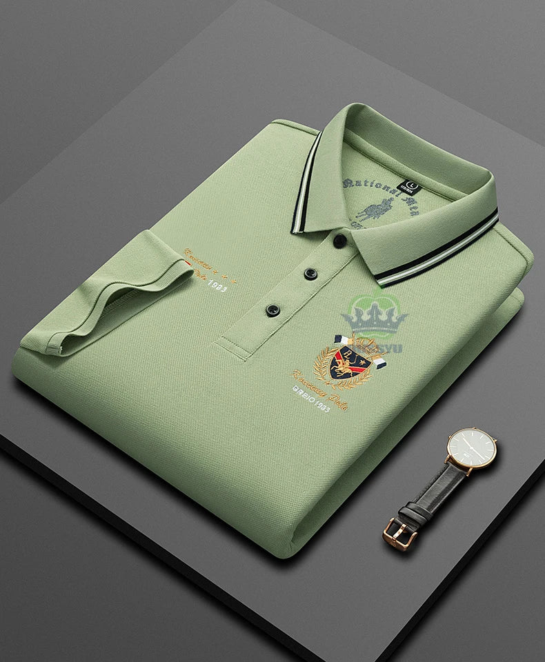 Classics Shield Badge Embroidery Polo Shirt Men Summer Thin Breathable Lapel Short-Sleeved Tops Golf Shirt Male Brand Clothing