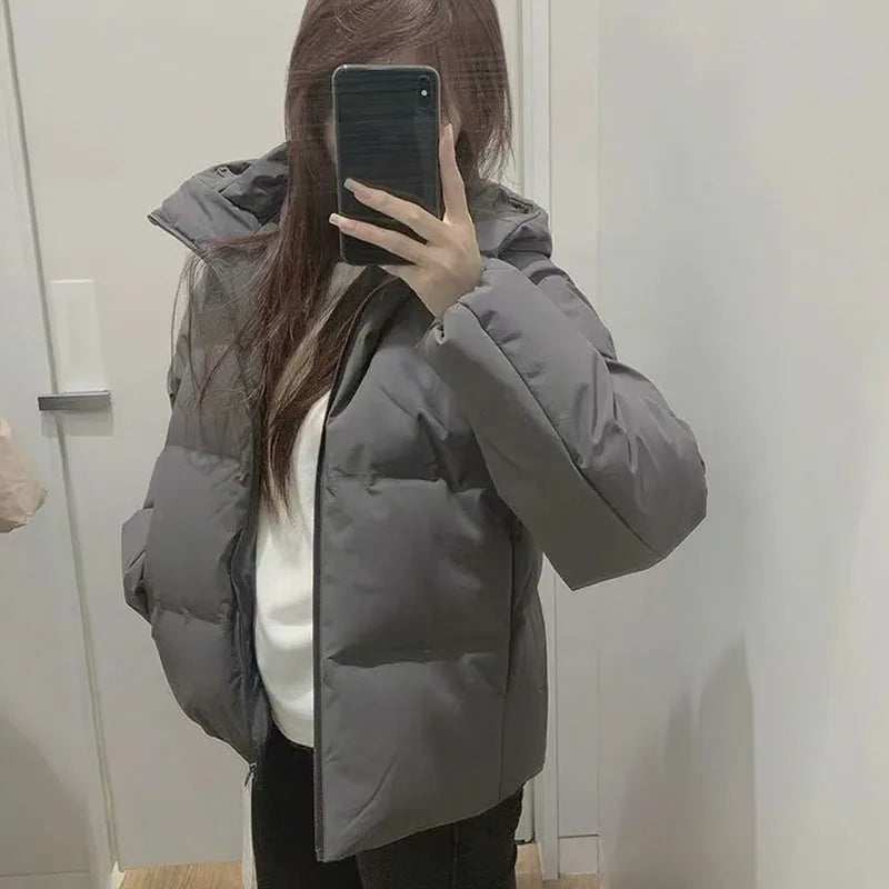 Autumn Winter Cotton-Padded Jacket for Women Thickened Warm Hooded Puffer Parkas Korean Casual Long Sleeve Down Cotton Outwear