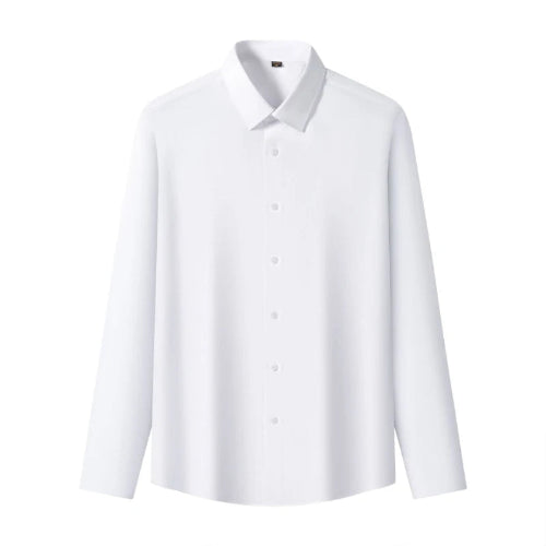 A white long-sleeve button-up shirt with a classic pointed collar, shown against a plain white background.