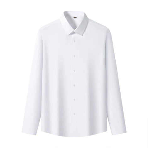 A white long-sleeve button-up shirt with a classic pointed collar, shown against a plain white background.