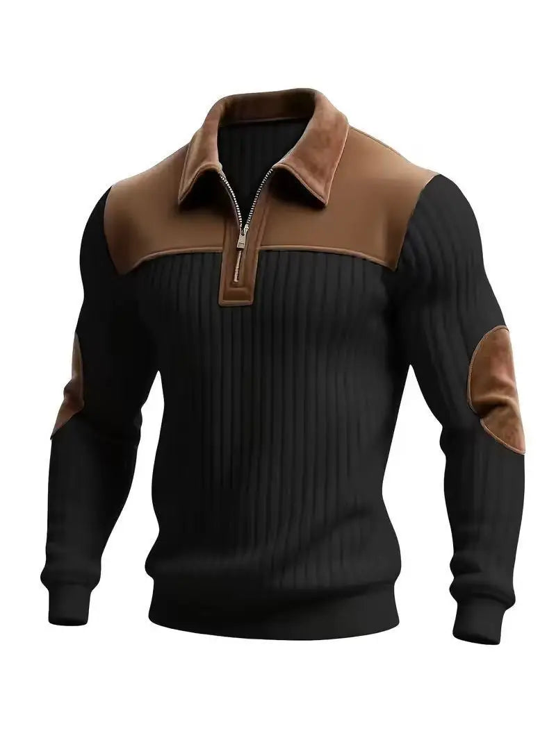 Buy Men’s Corduroy Sweatshirt | Color Block Stand Collar Jacket