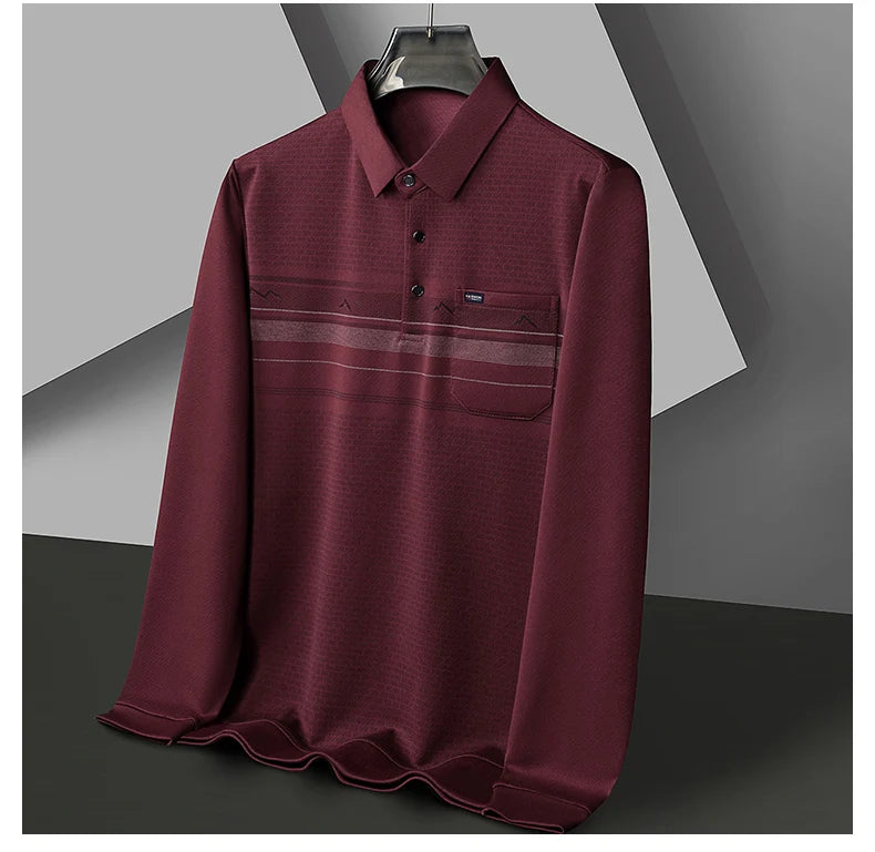 Luxury Wool Blend Fabric Men's Long Sleeve Polo  Classic