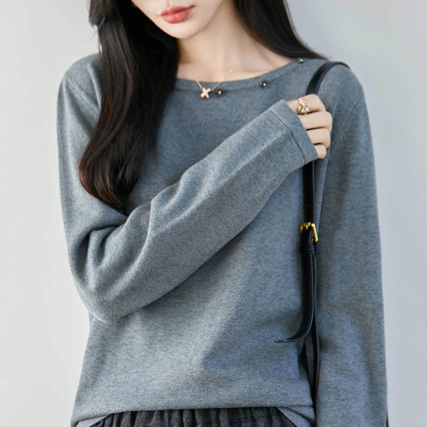 High end fashion 100% pure cotton women's sweater casual knitted round neck pullover autumn and winter solid color women's top