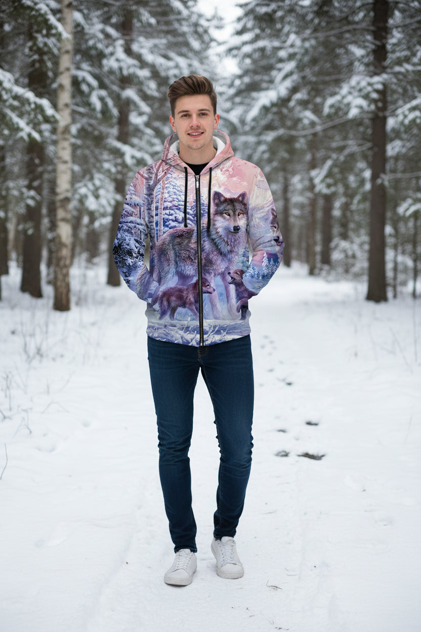 Hoodie with wolf design on a white background