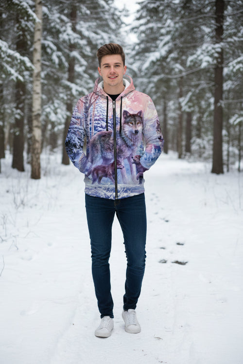 Hoodie with wolf design on a white background