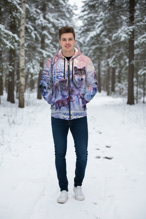Hoodie with wolf design on a white background
