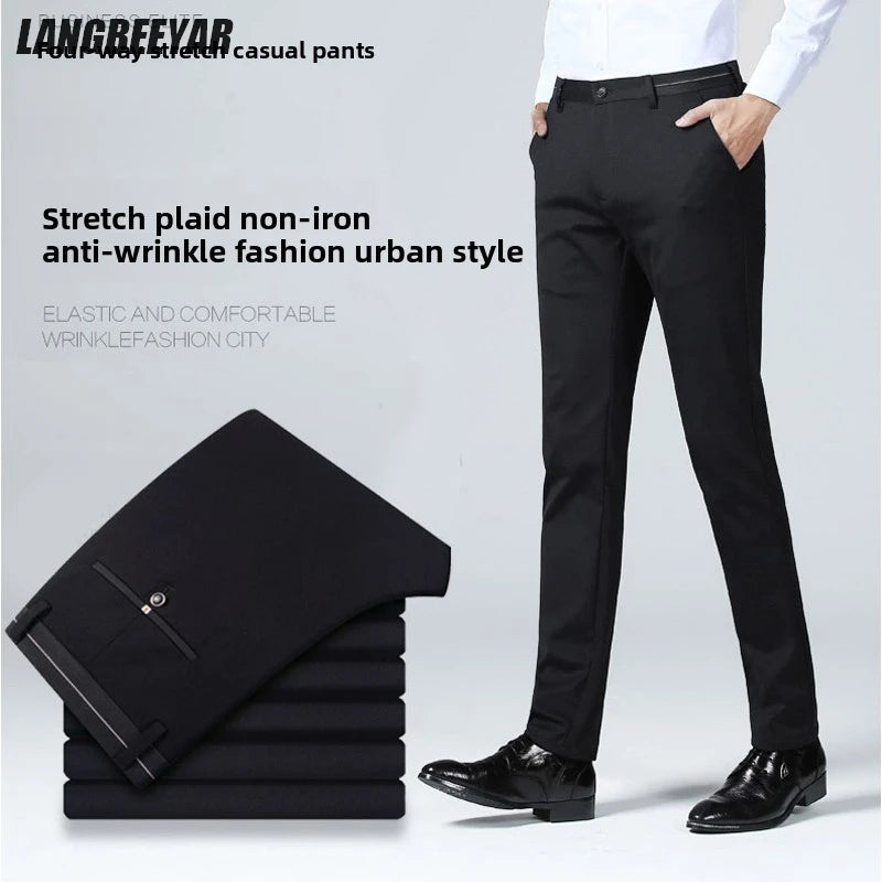 Premium Anti-wrinkle Non-ironing New Brand Casual Fashion Stretch Men Dress Pants Comfortable Business Office Long Suit Trousers