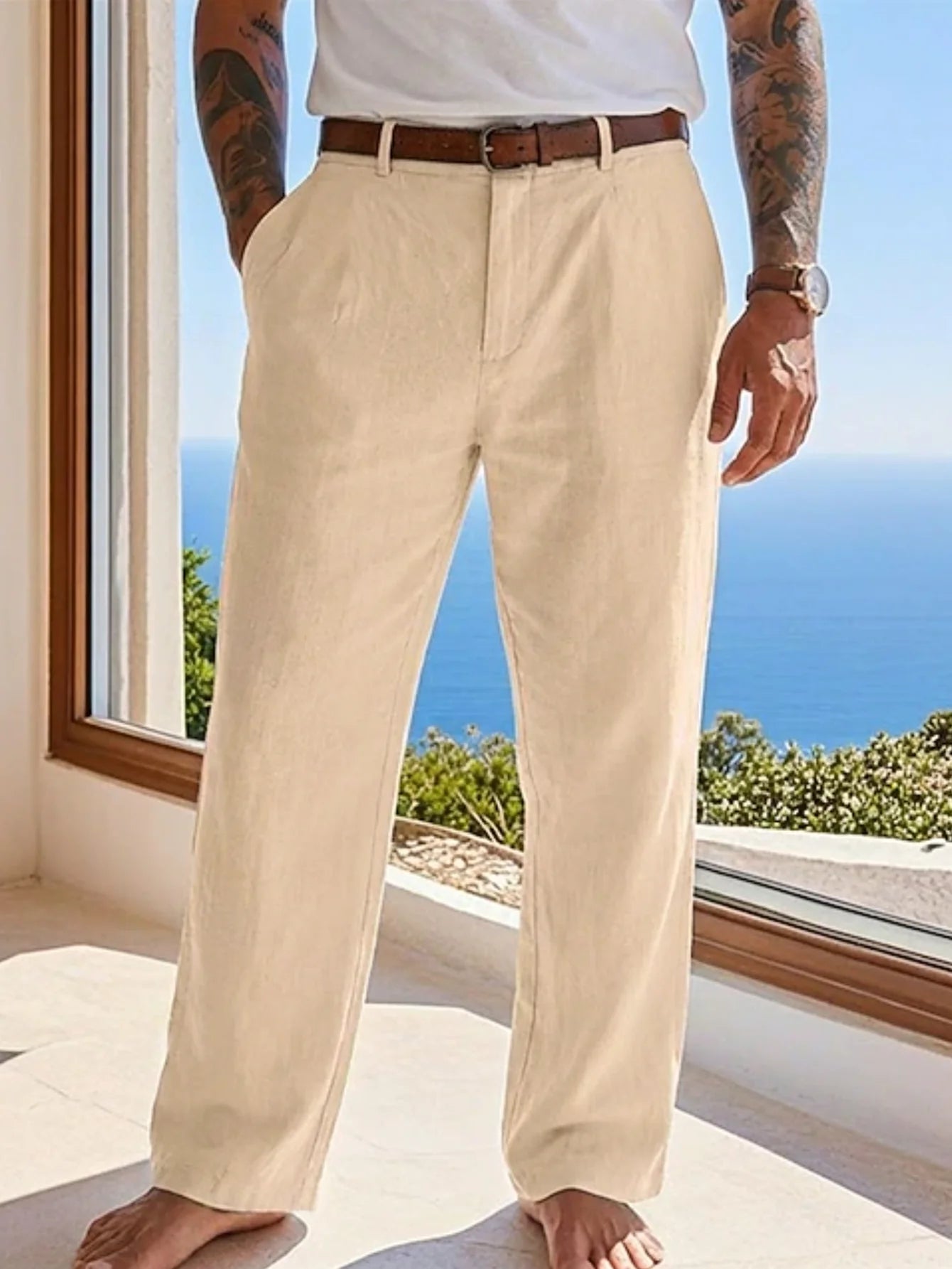 2026 New Men's Formal Linen Summer Pants Straight Tube Solid Color Comfortable Breathable Formal Business Fashion Basic Style
