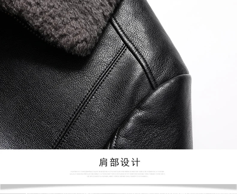 Add Fleece and Thickening Winter Dad Leather Jacket for Middle-aged Grandpa Fur Collar Middle-aged Men's Coat for Warmth