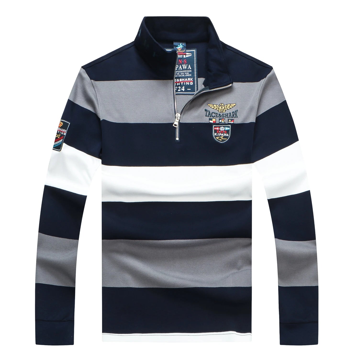 TACE&SHARK New Arrival Fashion Long Sleeves Knitted Wear Casual Men Brand Sweater Stand Collar Striped Pullovers Warm Sweater