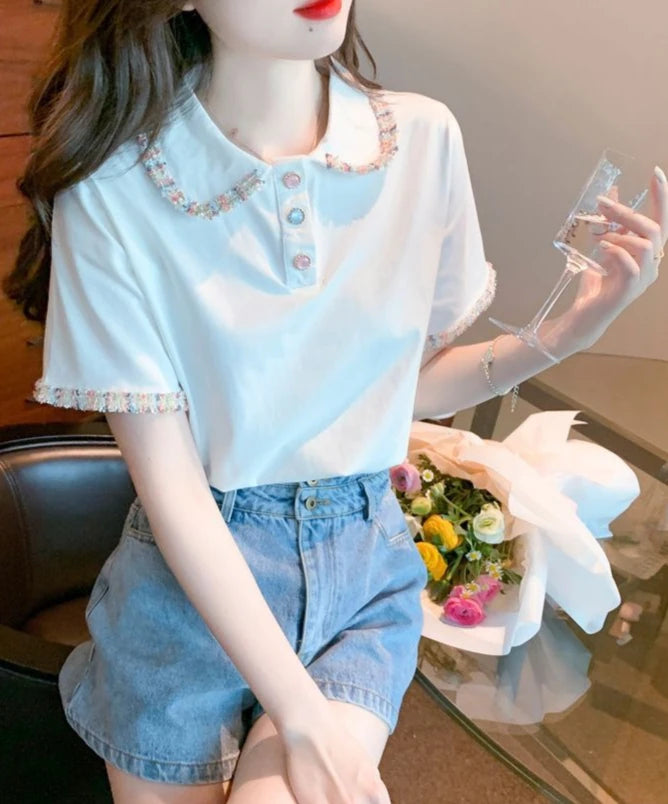 Short Sleeve Button T-shirts Summer Outfit Lapel Baggy Female Tee Aesthetic Clothing Sales Y2k Fashion Youth Women's Polo Shirts
