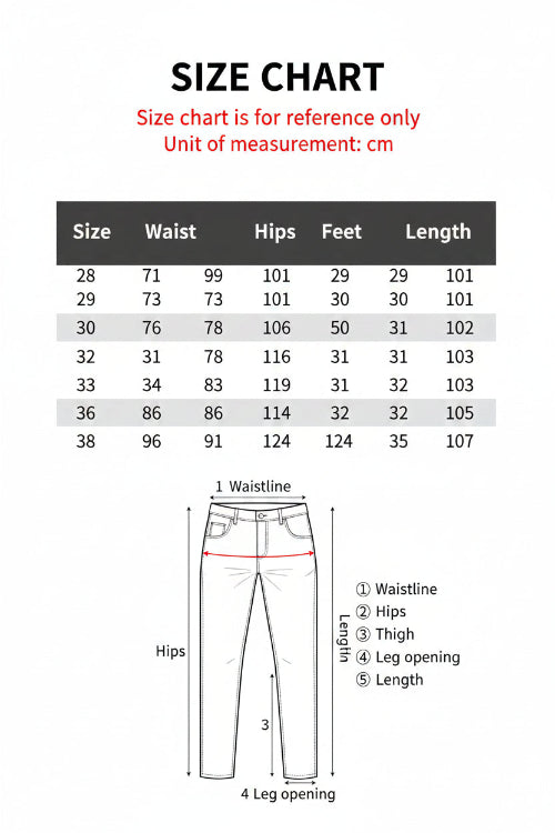 Size chart for clothing measurements in centimeters with a diagram of body measurements.