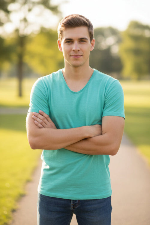Light blue t-shirt on a white background