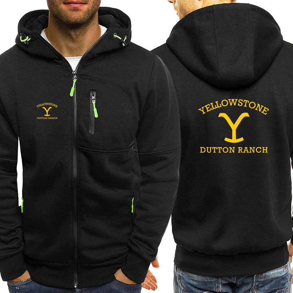 2026 Yellowstone Dutton Ranch Spring And Autumn Men's New Three-color Zipper Hoodie Slim Daily Simple Sweatshirts
