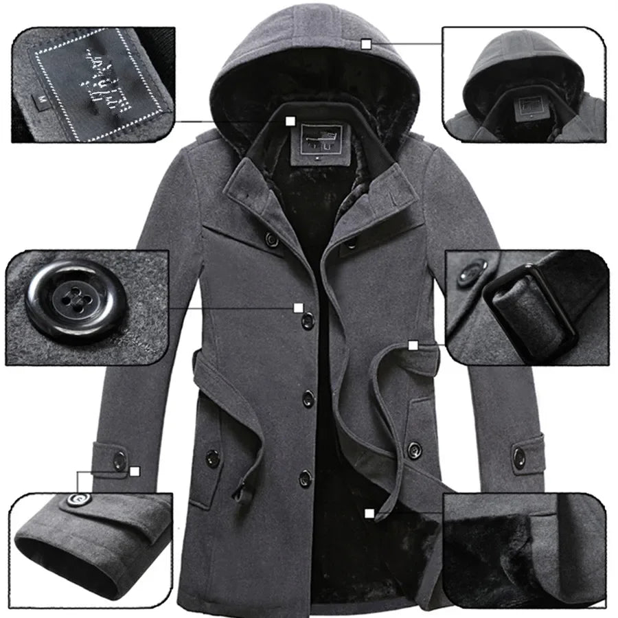 New Winter Trench Coat Men Fashion Long Overcoat Male Hot Sale Woollen Ootwear Thick Men's Clothing Size 4XL Wool Jackets